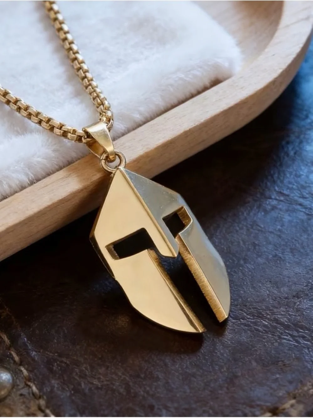 Gold Spartan Knight Stainless Steel Helmet Pendant Necklace